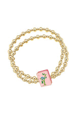Mahjong Tile Ball Bead Stretch Bracelet in Shiny Gold