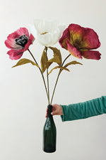 Faux Paper Flower Pick Green & Burgundy
