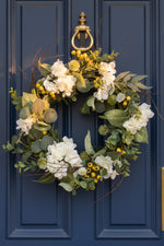 Faux Wreath 22" Hydrangea Berry White