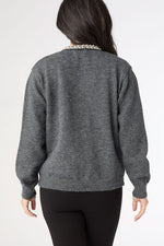 Alayna Cardigan with Pearl Beaded Collar Charcoal Heather L/XL