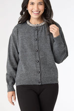 Alayna Cardigan with Pearl Beaded Collar Charcoal Heather S/M