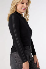 Ataya Sweater with Stripe Sparkle Sleeve Black S/M