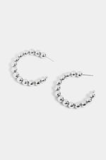 Ball Bead Post Hoop Earrings Silver