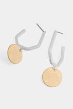 Bent Line Coin Dangle Earrings Mixed Metals