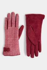 Darling Bow Houndstooth Touchscreen Gloves Red