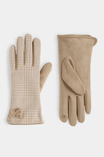 Darling Bow Houndstooth Touchscreen Gloves Beige