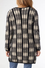 Eliana Mohair Brushed Open Cardigan L/XL Black & Oatmeal