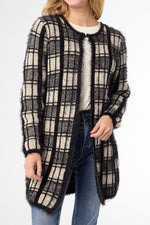 Eliana Mohair Brushed Open Cardigan XS Black & Oatmeal