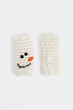 Frosty Snowman Fingerless Gloves Winter White