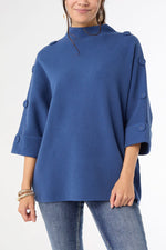 Heavenly-Luxe Short Sleeve Funnel Neck with Button Detail XS Steel Blue