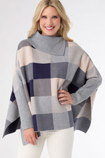 Loren Colorblock Poncho Blue & Grey