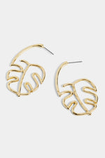 Monstera Leaf Post Hoop Earrings Gold