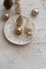 Stoneware Plate with Gold Snowflakes 6" White