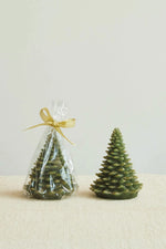 Tree Shaped Candle Unscented Green Gold Tips 5"