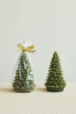 Candle Tree Shaped Unscented Green Gold Tips 7"