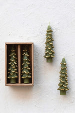 Tree Shaped Taper Candles With Gold Tips 4.75" Evergreen Set of 2
