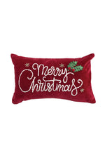 Embroidered Cotton & Velvet Pillow 20"x 12" "Merry Christmas"