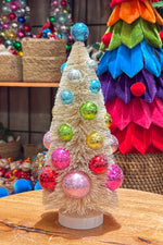 White Sisal Tree with Bright Multicolor Beads 11"