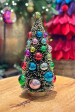 Glittered Green Sisal Tree with Bright Multicolor Beads 11"