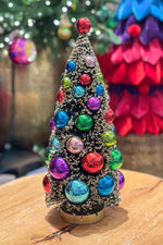 Glittered Green Sisal Tree with Bright Multicolor Beads 13"