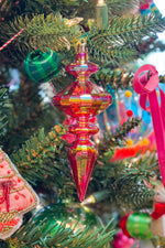 Rhombus Finial Ornament 6" Clear Iridescent Red