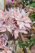 Faux Velvet Poinsettia Stem 22" Pink
