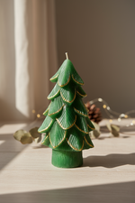 Gilded Pine Tree Candle Medium Green