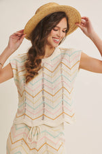 Easy Statement Elevated Pastel Multi-Color Chevron Sweater Medium