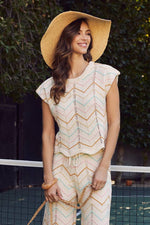 Easy Statement Elevated Pastel Multi-Color Chevron Sweater Small