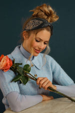 Powder Design Embellished Wide Velvet Headband Charcoal