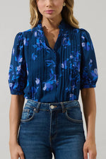 Niva Floral Elysia Pleated Blouse XL Navy