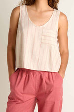 Toad & Co. Women's Taj Hemp Button Back Tank L London Fog Dobby