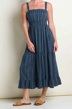 Toad & Co. Women's Taj Hemp Tiered Midi Dress L Midnight Dobby