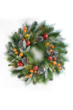 Faux Mixed Pine, Pomegranate, Bay Leaf & Pinecone Wreath 24"