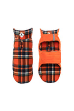 Worthy Dog Fargo Fleece Reversible Jacket Size 22 Orange/Navy Plaid