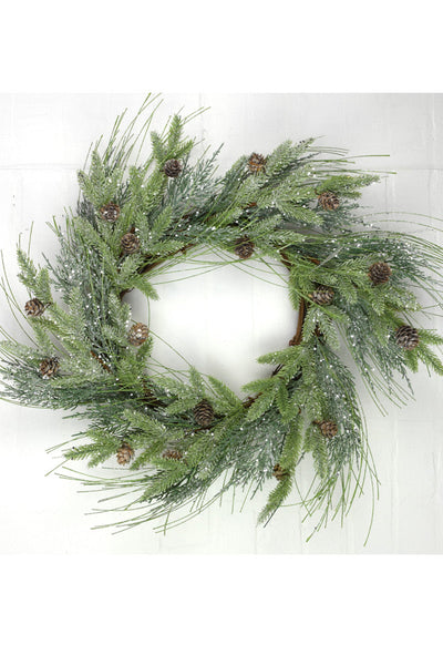 WREATH FROSTED MIXED PINE 22"