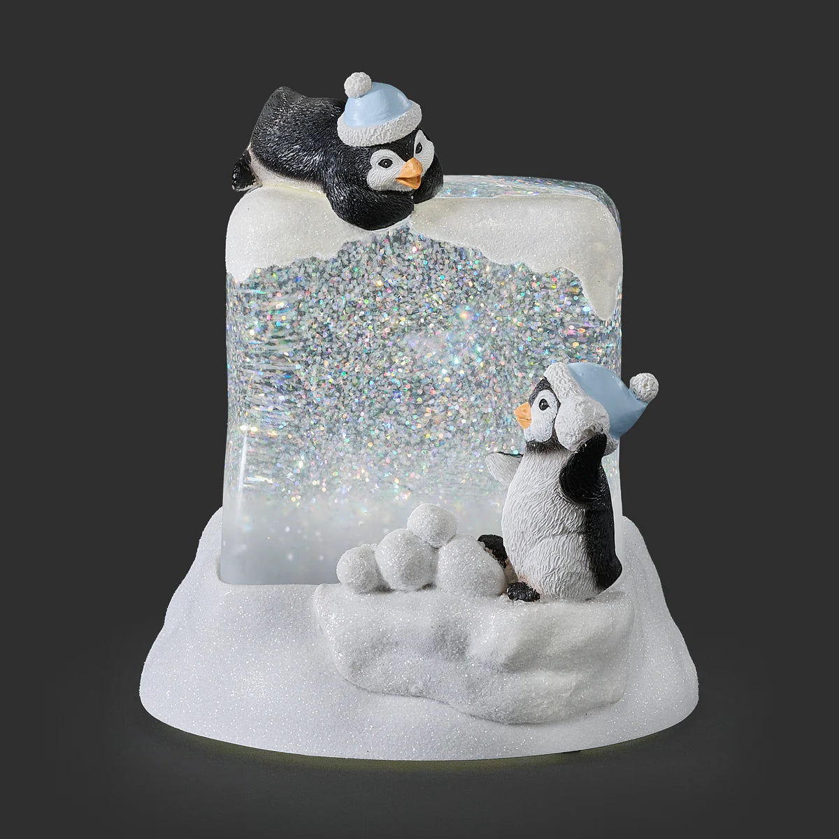 Lighted Swirl Penguins on Ice Cube 7"