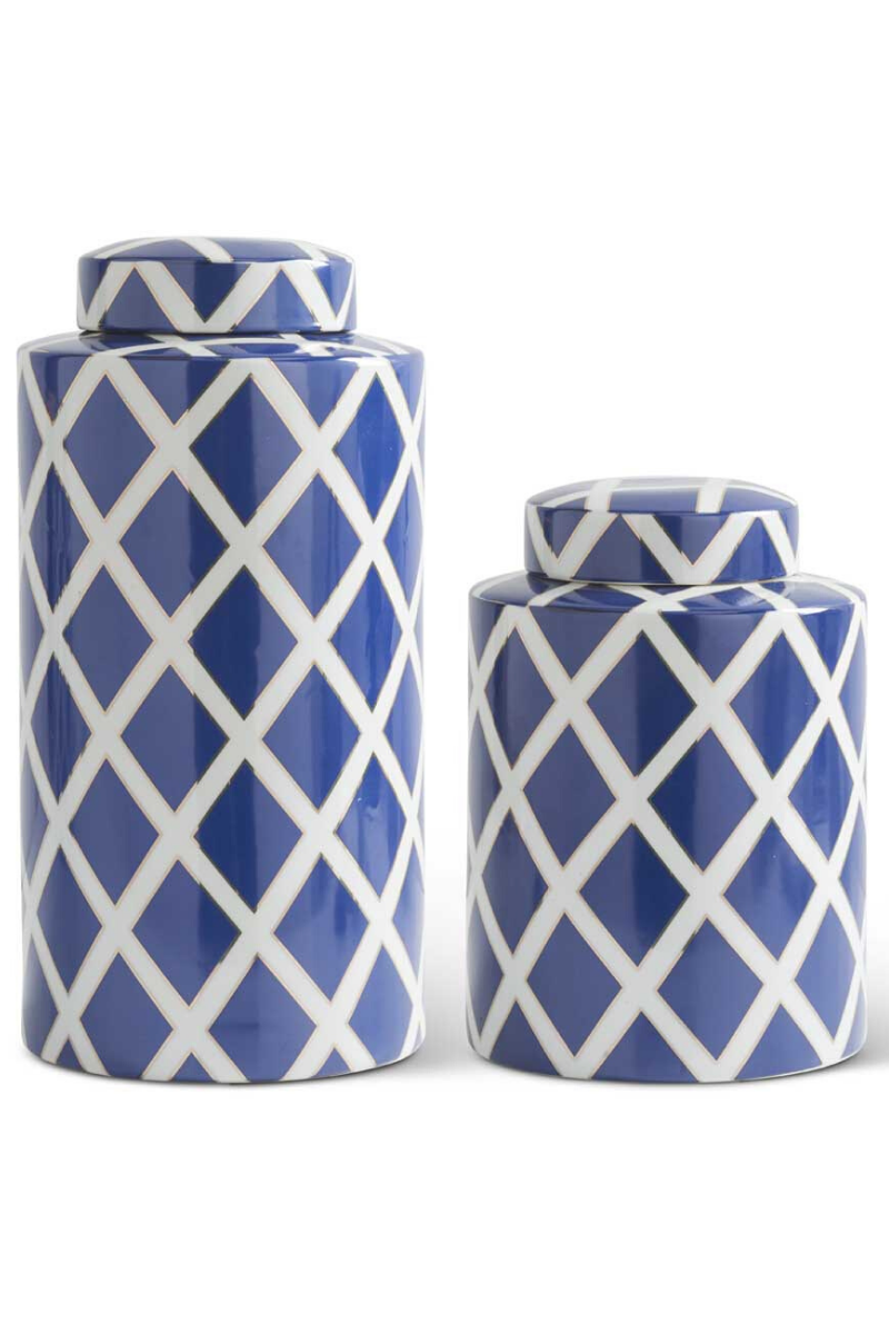 Lattice Lidded Ginger Jar 15.5" Royal Blue & White