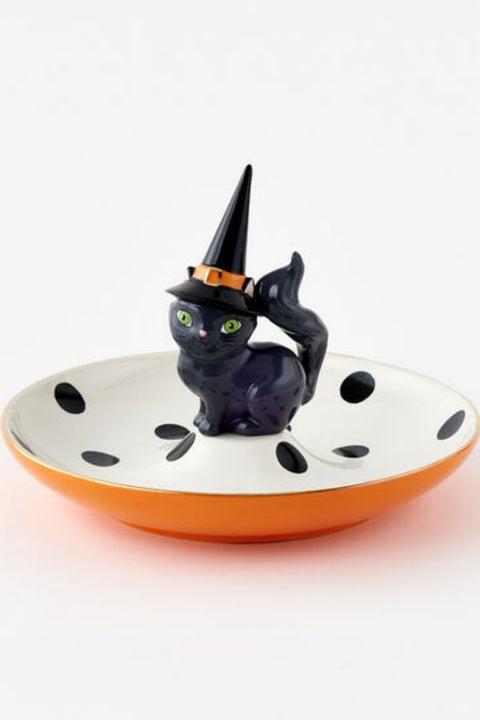 PLATE, WITCH CAT ON CERAMIC
