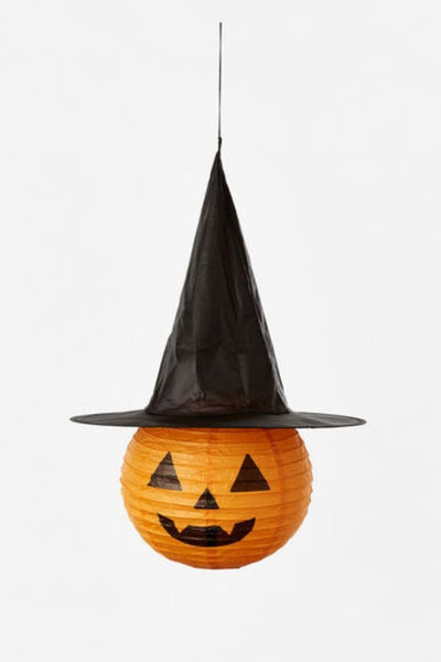 Collapsible Pumpkin with Witch Hat, Paper/PVC, 15" x