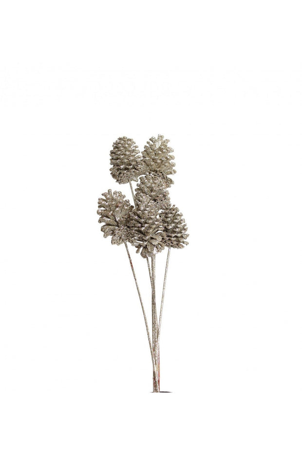 Dried Pine Cones Medium 7-10 cm 4 Stem Champagne Glitter