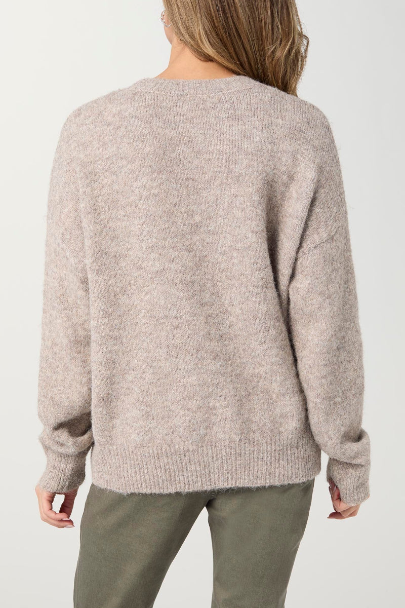 Beaumont Sweater with Tonal Embroidery XS Mushroom