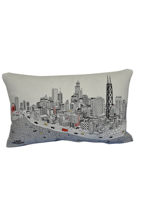 Chicago Skyline Embroidered Wool Day Prince Pillow 24x14