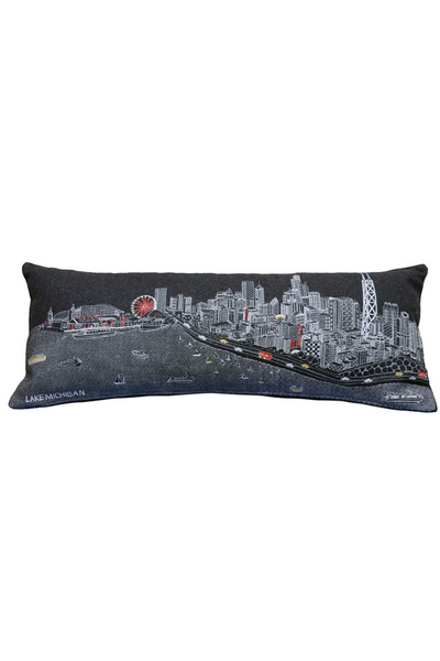 Chicago Skyline Embroidered Wool Night Queen Pillow 35x14