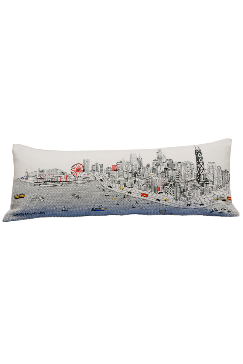 Chicago Skyline Embroidered Wool Day Queen Pillow 35x14