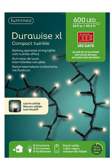 Lumineo LED Durawise Compact  Lights Twinkle Effect Battery Operated Outdoor 600 Lights Warm White