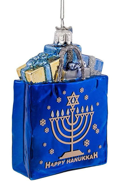 Noble Gems Happy Hanukkah Gift Bag Glass Ornament