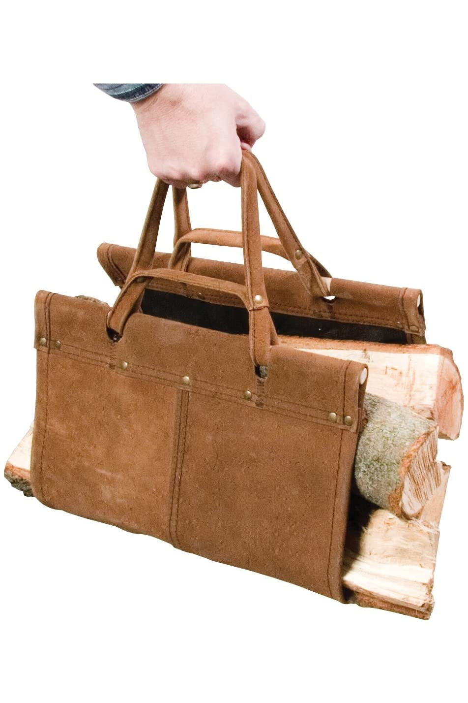 Leather Log Carrier Brown