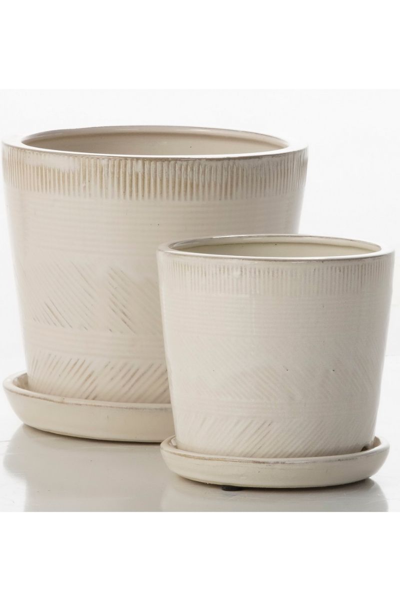 Mud Cloth Petits Pot with Saucer 5.5" White