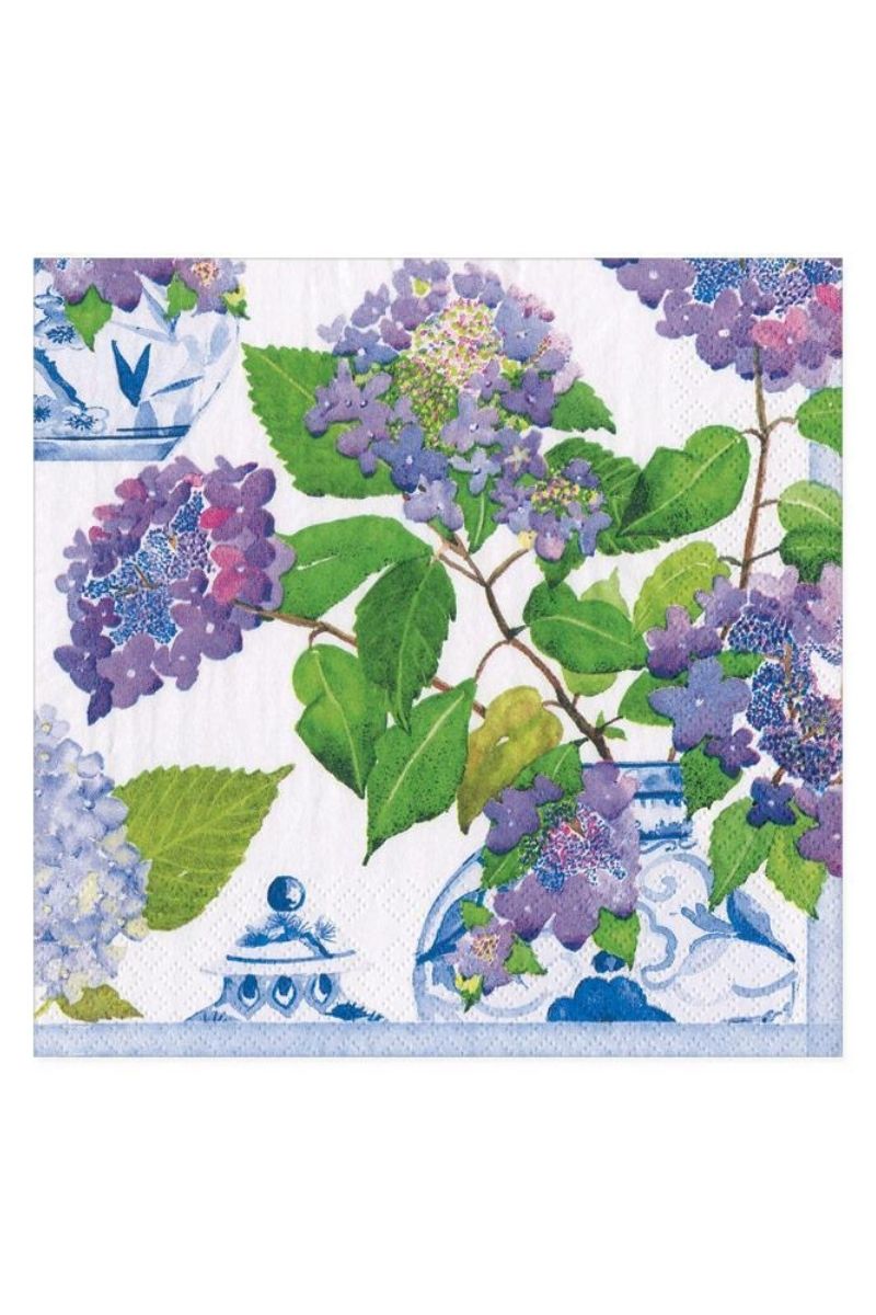 Caspari Hydrangeas and Porcelain Cocktail Napkins